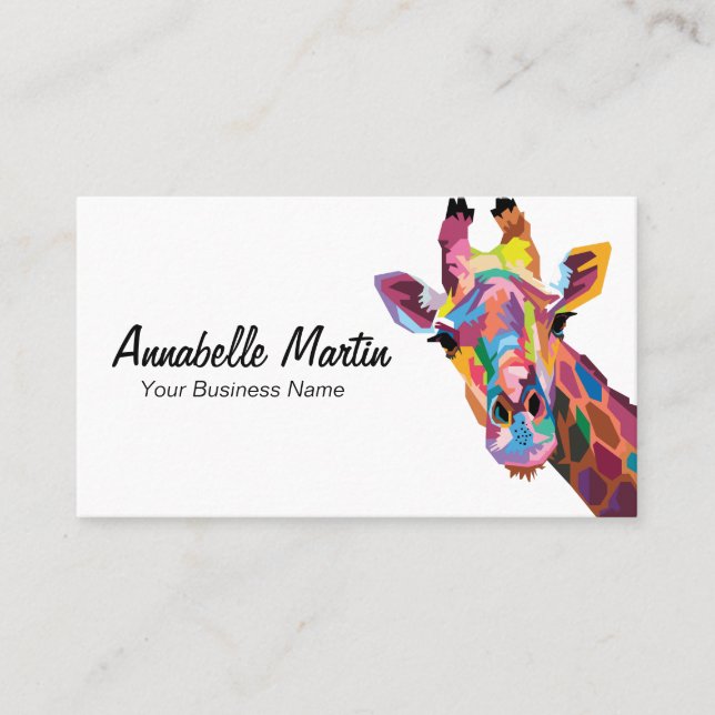Colourful Pop Art Giraffe Business Card (Front)