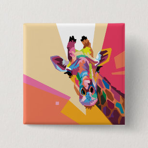 Colourful Pop Art Giraffe Portrait 15 Cm Square Badge