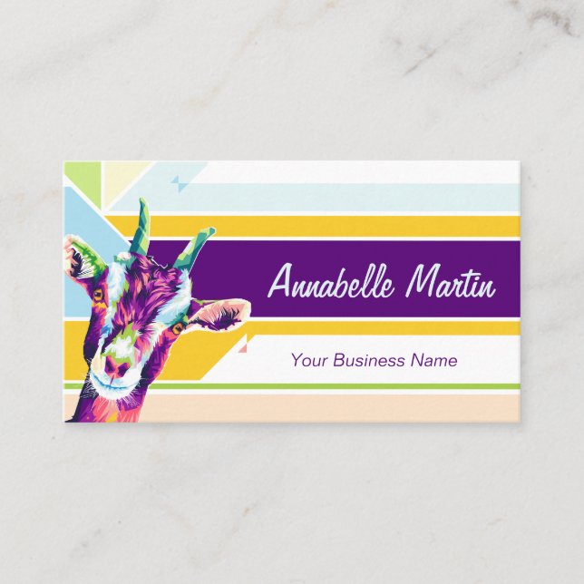 Colourful Pop Art Goat Business Card (Front)