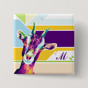 Colourful Pop Art Goat Monogrammed 15 Cm Square Badge