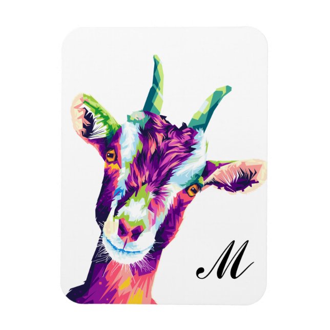 Colourful Pop Art Goat Monogrammed Magnet (Vertical)