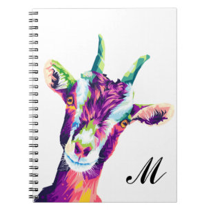 Colourful Pop Art Goat Monogrammed Notebook