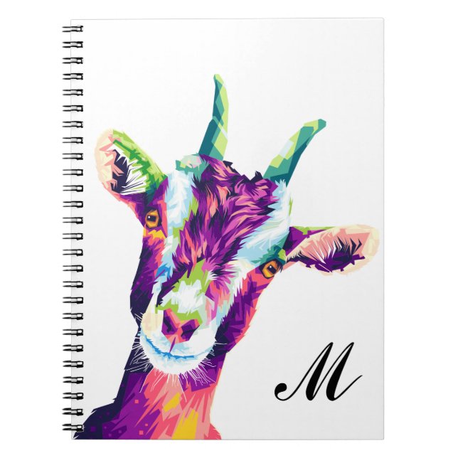 Colourful Pop Art Goat Monogrammed Notebook (Front)