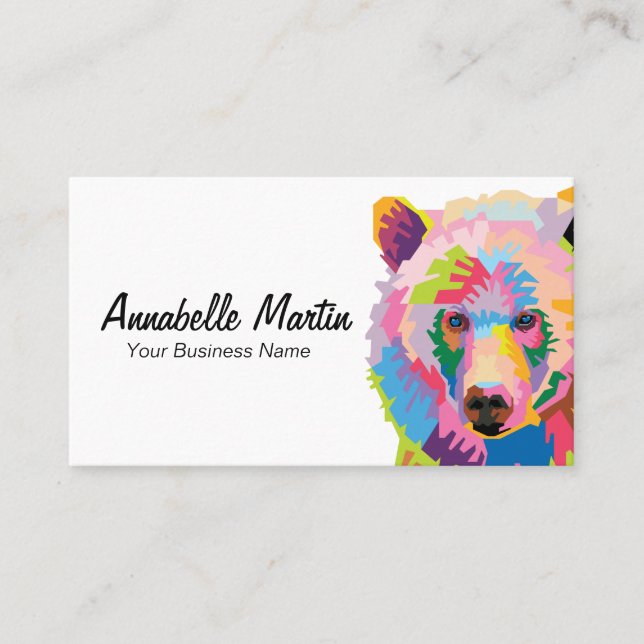 Colourful Pop Art Grizzly Bear Business Card (Front)