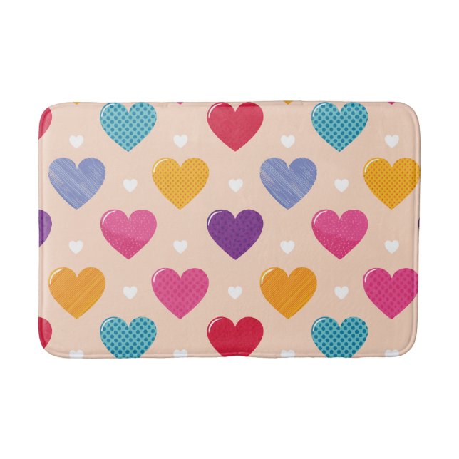 Colourful Pop Art Heart Pattern Bath Mat (Front)