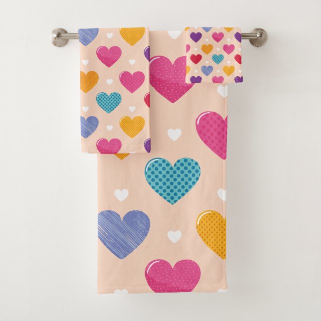 Colourful Pop Art Heart Pattern Bath Towel Set (Insitu)
