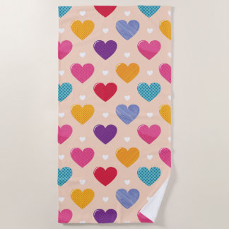 Colourful Pop Art Heart Pattern Beach Towel