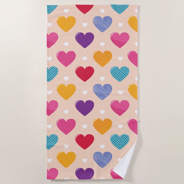 Colourful Pop Art Heart Pattern Beach Towel (Front)