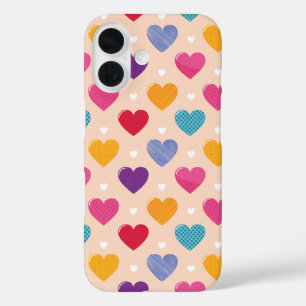 Colourful Pop Art Heart Pattern iPhone 16 Case