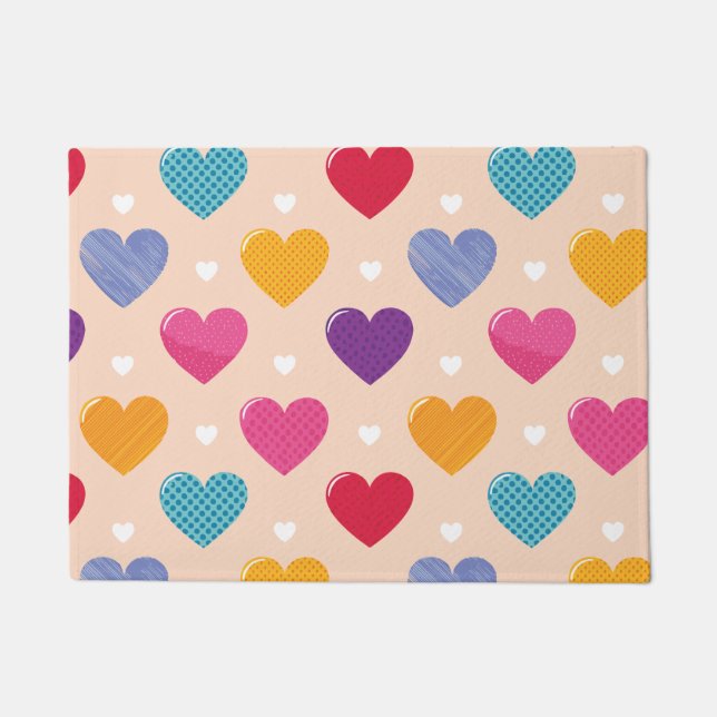 Colourful Pop Art Heart Pattern Doormat (Front)