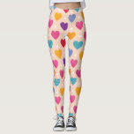 Colourful Pop Art Heart Pattern Leggings<br><div class="desc">A vibrant and cheerful seamless pattern featuring colourful hearts in pop art style,  with textured designs in shades of pink,  yellow,  purple,  blue,  and red,  complemented by small white hearts on a soft peach background. Perfect for Valentine’s Day designs,  wallpapers,  or crafts.</div>