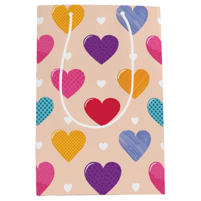 Colourful Pop Art Heart Pattern Medium Gift Bag (Front)