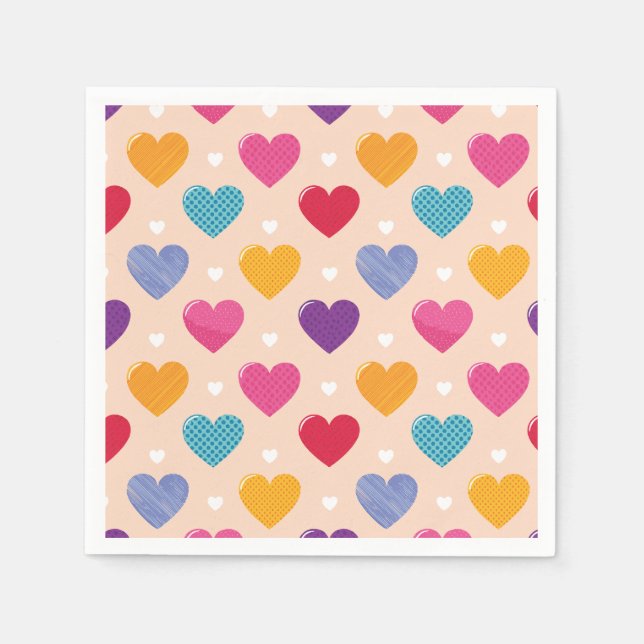 Colourful Pop Art Heart Pattern Napkin (Front)