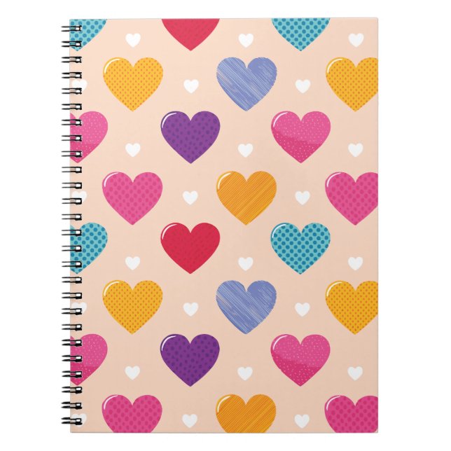 Colourful Pop Art Heart Pattern Notebook (Front)