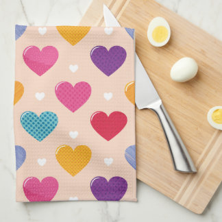 Colourful Pop Art Heart Pattern Tea Towel