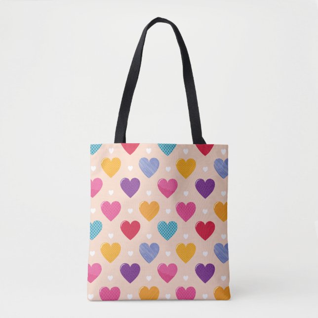 Colourful Pop Art Heart Pattern Tote Bag (Front)
