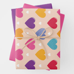Colourful Pop Art Heart Pattern Wrapping Paper Sheet