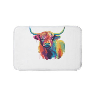 Colourful Pop Art Highland Cow Classic T-Shirt Bath Mat