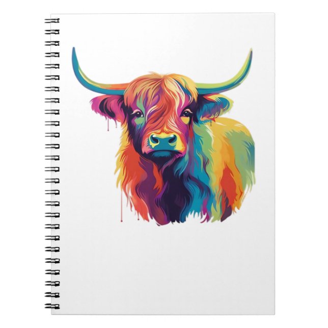 Colourful Pop Art Highland Cow Classic T-Shirt Notebook (Front)