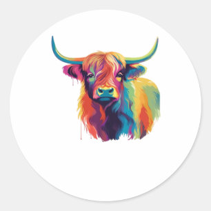 Colourful Pop Art Highland Cow Classic T-Shirt Round Sticker