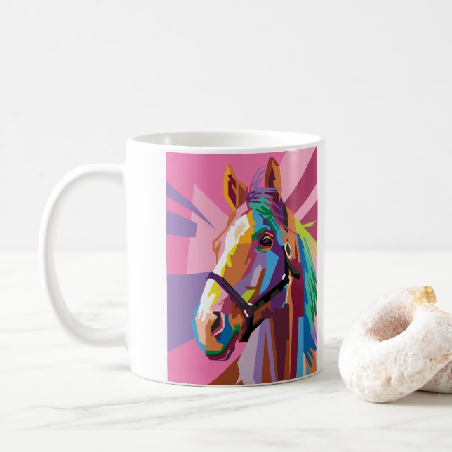 Colourful Pop Art Horse Portrait Coffee Mug (With Donut)