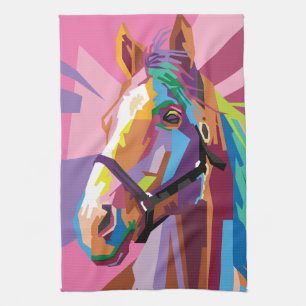 Colourful Pop Art Horse Portrait Tea Towel