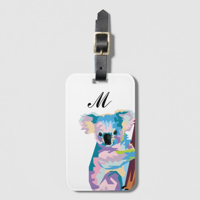 Colourful Pop Art Koala Monogrammed Luggage Tag (Front Vertical)