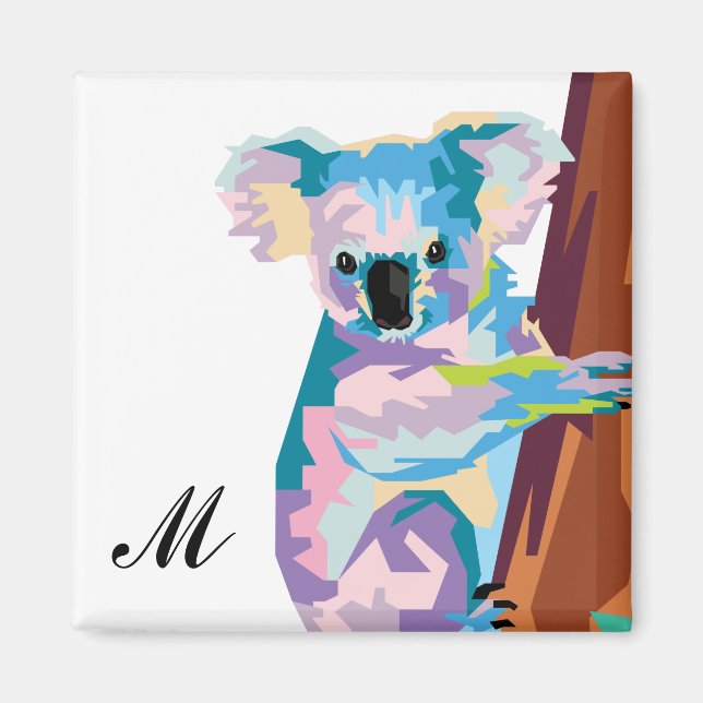 Colourful Pop Art Koala Monogrammed Magnet (Front)