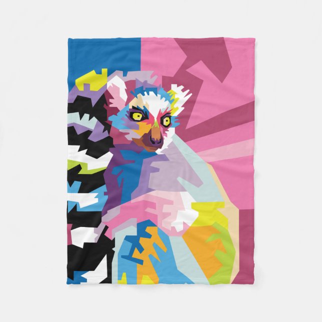 Colourful Pop Art Lemur Portrait Fleece Blanket (Front)