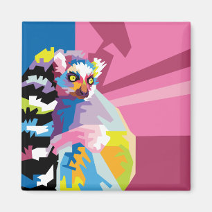 Colourful Pop Art Lemur Portrait Magnet
