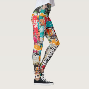 Colourful Pop Art Mixed-Media Collage Leggings