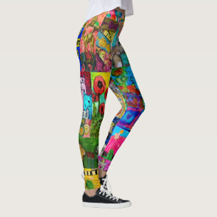 Colourful Pop Art Mixed-Media Collage Leggings