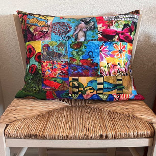 Colourful Pop Art Mixed-Media Collage Throw Pillow