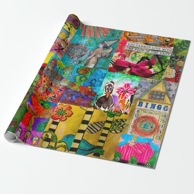 Colourful Pop Art Mixed Media Wrapping Paper (Unrolled)