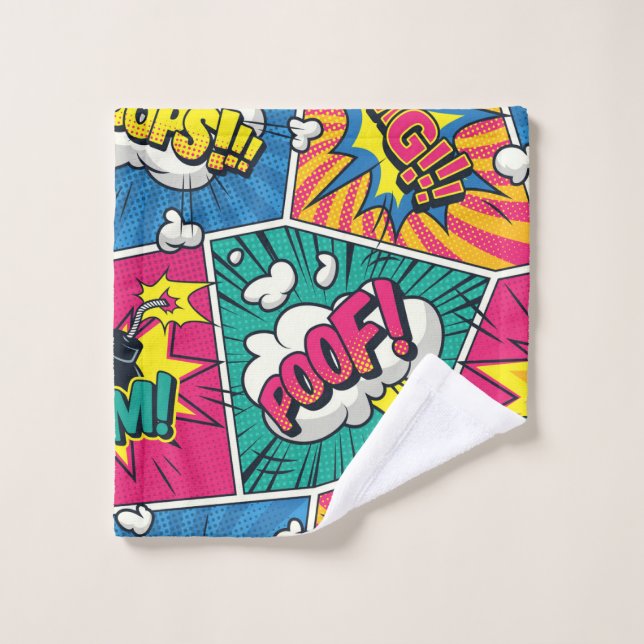 Colourful Pop Art Pattern - Retro Comic Explosion Wash Cloth (Wash Cloth)