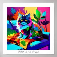 Colourful Pop Art Persian Cat on Couch Editable