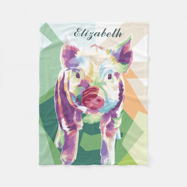 Colourful Pop Art Pig Personalised Fleece Blanket (Front)