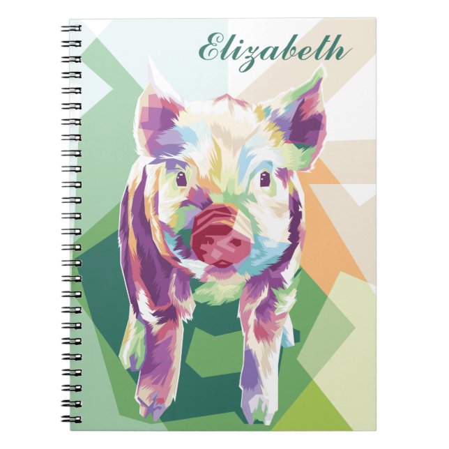 Colourful Pop Art Pig Personalised Notebook (Front)
