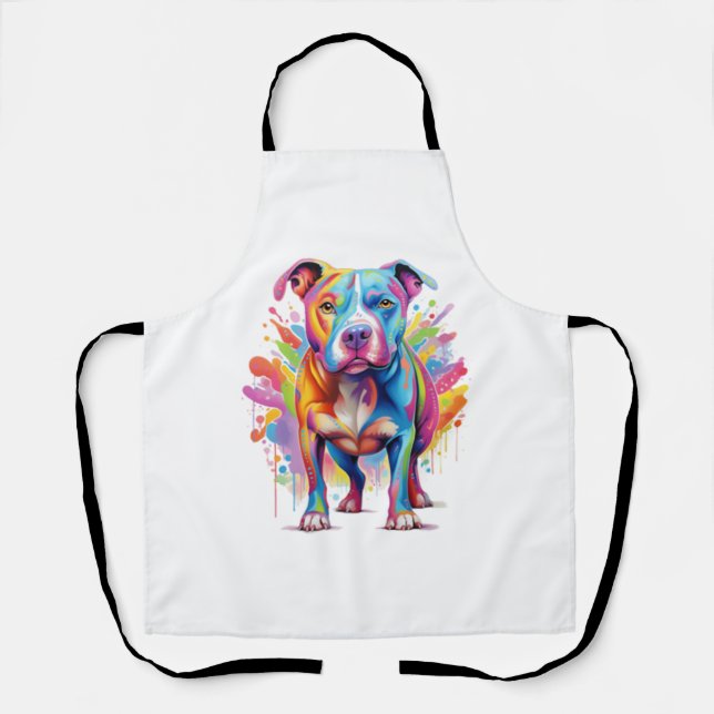 Colourful Pop Art Pitbull Portrait Dog Lover Pullo Apron (Front)
