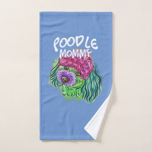 colourful pop art portrait poodle dog mum mummy mo hand towel