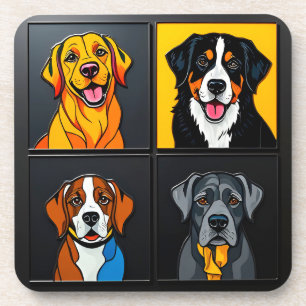 Colourful Pop Art Portraits of Adorable Dogs Coaster