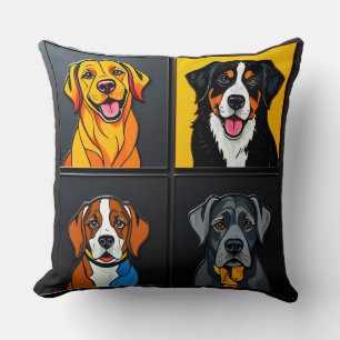 Colourful Pop Art Portraits of Adorable Dogs Cushion