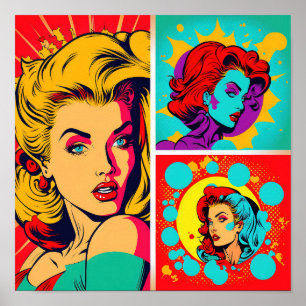 Colourful Pop Art Retro Women Art Poster