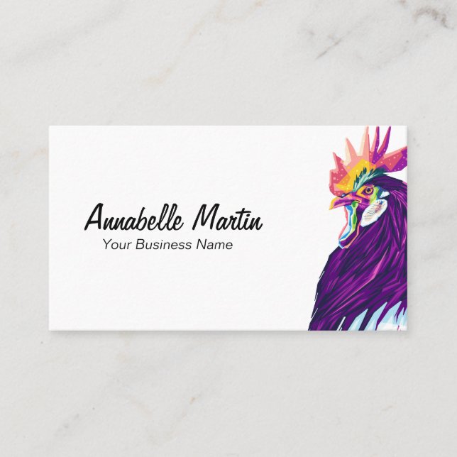 Colourful Pop Art Rooster Business Card (Front)