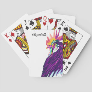 Colourful Pop Art Rooster Personalised Playing Car Cards