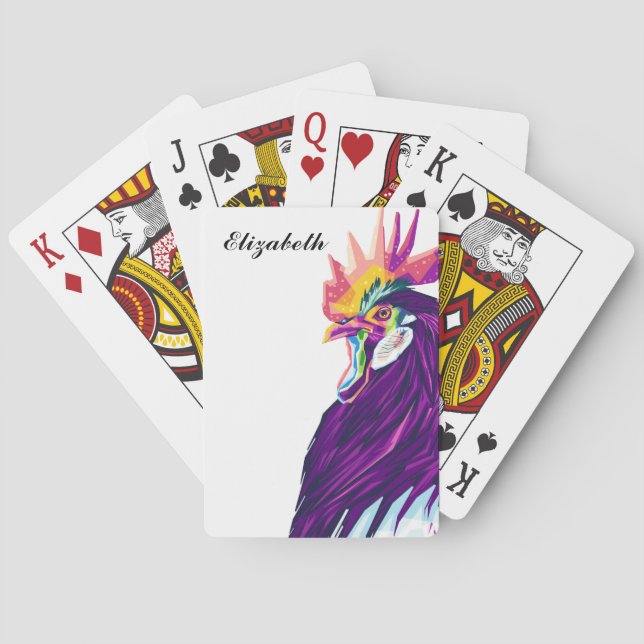 Colourful Pop Art Rooster Personalised Playing Car Playing Cards (Back)
