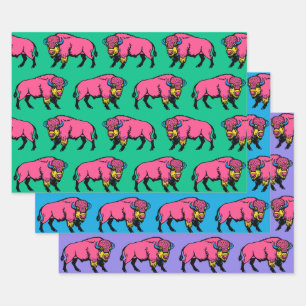 Colourful Pop-Art Southwestern Buffalo/Bison Wrapping Paper Sheet