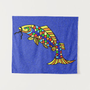 Colourful Pop Art Style Fish Vibrant Blue Sparkles Tapestry