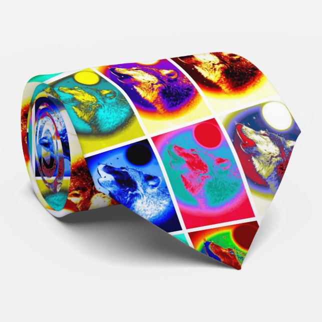 Colourful Pop Art Style Wolf Tie (Rolled)