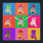 Colourful Pop Art teddy Dear Wall Clock<br><div class="desc">Pop art Teddy Bear design</div>